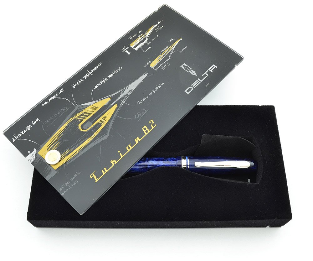 Delta Fusion 82 Fountain Pen - Blue Resin, Fine Steel Nib w 18k